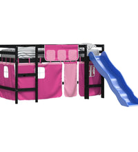 Kinderhochbett mit Vorhängen Rosa 80x200 cm Massivholz Kiefer