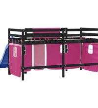 Kinderhochbett mit Vorhängen Rosa 80x200 cm Massivholz Kiefer