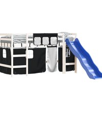 Kinderhochbett mit Vorhängen Weiß Schwarz 90x200 cm Kiefernholz