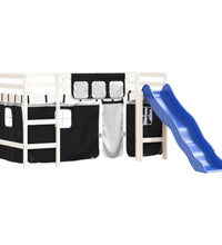 Kinderhochbett mit Vorhängen Weiß Schwarz 90x200 cm Kiefernholz