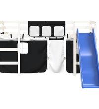 Kinderhochbett mit Vorhängen Weiß Schwarz 90x200 cm Kiefernholz