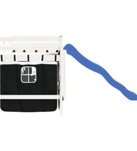 Kinderhochbett mit Vorhängen Weiß Schwarz 90x200 cm Kiefernholz