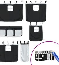 Kinderhochbett mit Vorhängen Weiß Schwarz 90x200 cm Kiefernholz