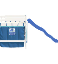 Kinderhochbett mit Vorhängen Blau 90x200 cm Massivholz Kiefer