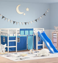 Kinderhochbett mit Vorhängen Blau 90x200 cm Massivholz Kiefer