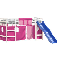 Kinderhochbett mit Vorhängen Rosa 90x200 cm Massivholz Kiefer