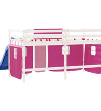 Kinderhochbett mit Vorhängen Rosa 90x200 cm Massivholz Kiefer