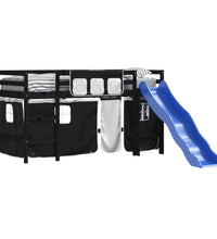 Kinderhochbett mit Vorhängen Weiß Schwarz 90x200 cm Kiefernholz