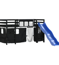 Kinderhochbett mit Vorhängen Weiß Schwarz 90x200 cm Kiefernholz