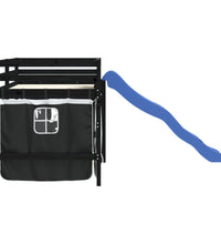 Kinderhochbett mit Vorhängen Weiß Schwarz 90x200 cm Kiefernholz