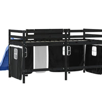 Kinderhochbett mit Vorhängen Weiß Schwarz 90x200 cm Kiefernholz