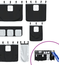 Kinderhochbett mit Vorhängen Weiß Schwarz 90x200 cm Kiefernholz