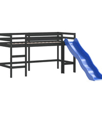 Kinderhochbett mit Vorhängen Weiß Schwarz 90x200 cm Kiefernholz