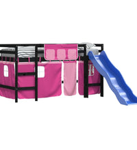 Kinderhochbett mit Vorhängen Rosa 90x200 cm Massivholz Kiefer