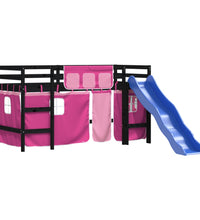 Kinderhochbett mit Vorhängen Rosa 90x200 cm Massivholz Kiefer