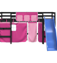 Kinderhochbett mit Vorhängen Rosa 90x200 cm Massivholz Kiefer