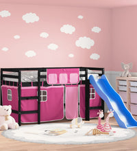 Kinderhochbett mit Vorhängen Rosa 90x200 cm Massivholz Kiefer