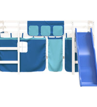 Kinderhochbett mit Vorhängen Blau 90x190 cm Massivholz Kiefer