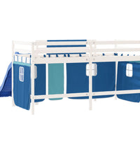 Kinderhochbett mit Vorhängen Blau 90x190 cm Massivholz Kiefer