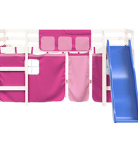 Kinderhochbett mit Vorhängen Rosa 90x190 cm Massivholz Kiefer