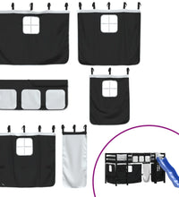 Kinderhochbett mit Vorhängen Weiß Schwarz 90x190 cm Kiefernholz