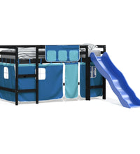 Kinderhochbett mit Vorhängen Blau 90x190 cm Massivholz Kiefer