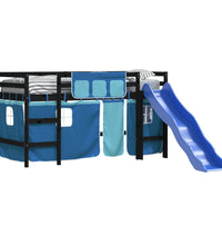 Kinderhochbett mit Vorhängen Blau 90x190 cm Massivholz Kiefer