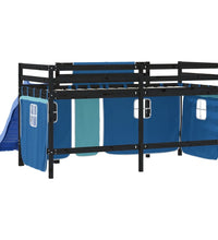 Kinderhochbett mit Vorhängen Blau 90x190 cm Massivholz Kiefer