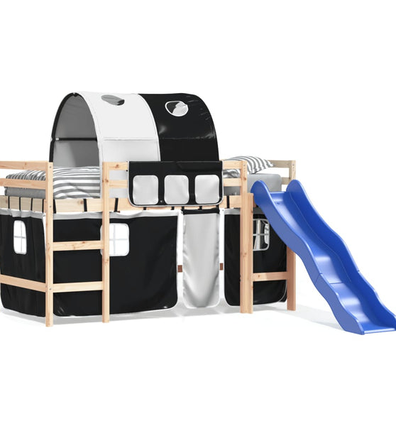 Kinderhochbett mit Tunnel Weiß & Schwarz 80x200 cm Kiefernholz