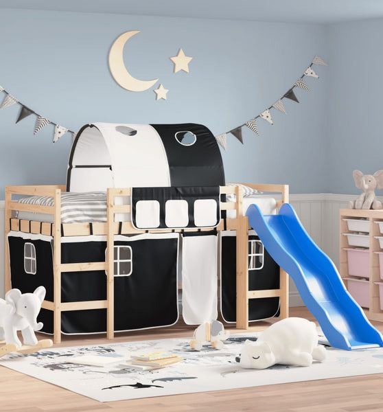 Kinderhochbett mit Tunnel Weiß & Schwarz 80x200 cm Kiefernholz