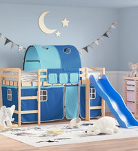 Kinderhochbett mit Tunnel Blau 80x200 cm Massivholz Kiefer