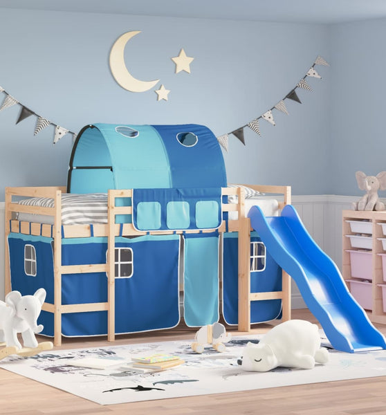 Kinderhochbett mit Tunnel Blau 80x200 cm Massivholz Kiefer