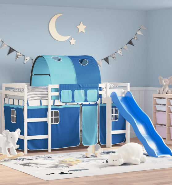 Kinderhochbett mit Tunnel Blau 80x200 cm Massivholz Kiefer