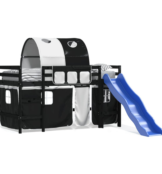 Kinderhochbett mit Tunnel Weiß & Schwarz 80x200 cm Kiefernholz