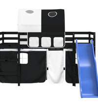 Kinderhochbett mit Tunnel Weiß & Schwarz 80x200 cm Kiefernholz