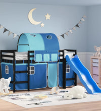 Kinderhochbett mit Tunnel Blau 80x200 cm Massivholz Kiefer