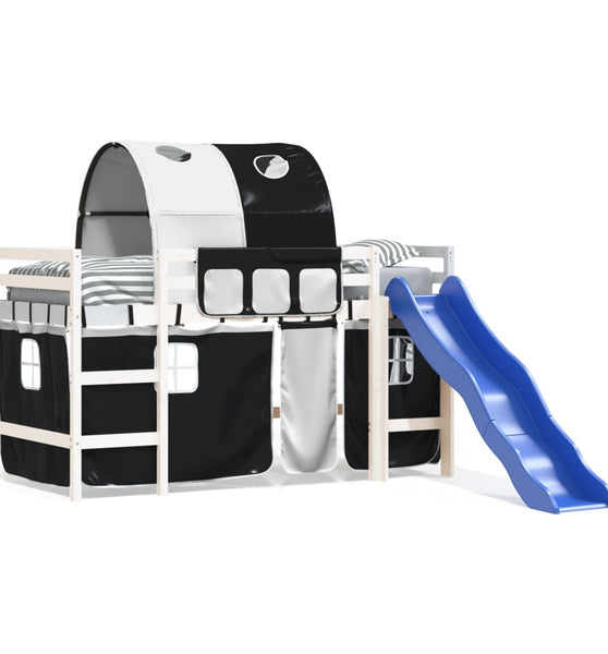 Kinderhochbett mit Tunnel Weiß & Schwarz 90x200 cm Kiefernholz