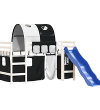 Kinderhochbett mit Tunnel Weiß & Schwarz 90x200 cm Kiefernholz