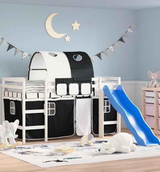 Kinderhochbett mit Tunnel Weiß & Schwarz 90x200 cm Kiefernholz