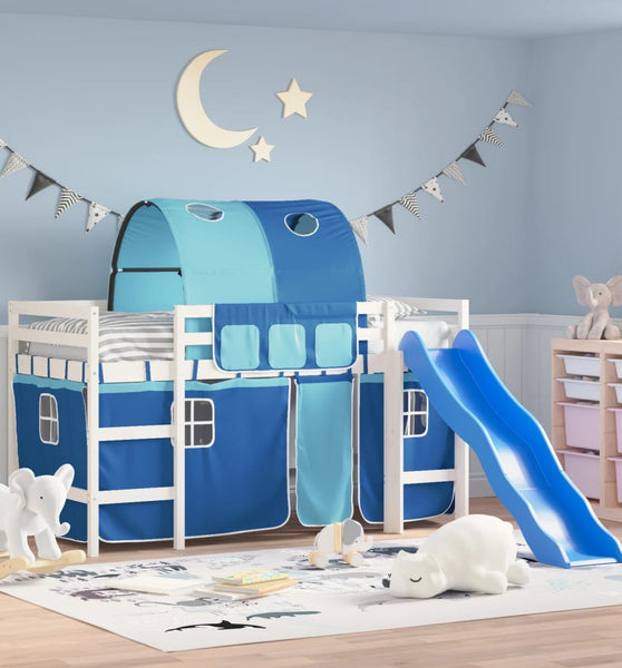 Kinderhochbett mit Tunnel Blau 90x200 cm Massivholz Kiefer