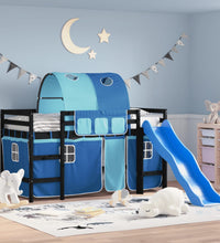 Kinderhochbett mit Tunnel Blau 90x200 cm Massivholz Kiefer