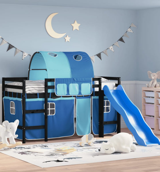 Kinderhochbett mit Tunnel Blau 90x200 cm Massivholz Kiefer