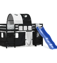 Kinderhochbett mit Tunnel Weiß & Schwarz 90x190 cm Kiefernholz