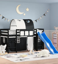 Kinderhochbett mit Tunnel Weiß & Schwarz 90x190 cm Kiefernholz