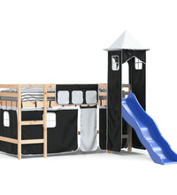 Kinderhochbett mit Turm Weiß & Schwarz 80x200 cm Kiefernholz