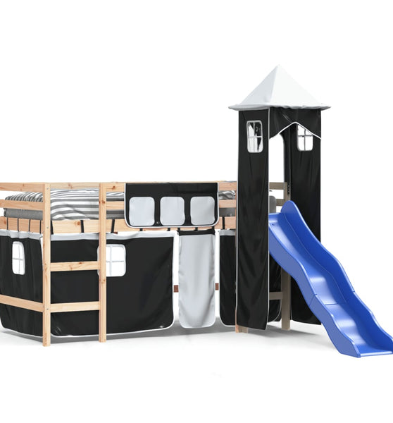 Kinderhochbett mit Turm Weiß & Schwarz 80x200 cm Kiefernholz