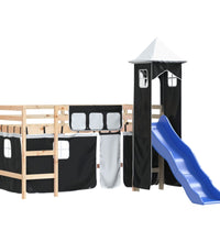 Kinderhochbett mit Turm Weiß & Schwarz 80x200 cm Kiefernholz