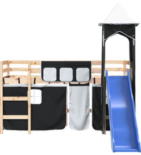Kinderhochbett mit Turm Weiß & Schwarz 80x200 cm Kiefernholz