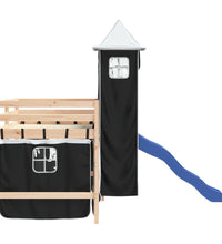 Kinderhochbett mit Turm Weiß & Schwarz 80x200 cm Kiefernholz