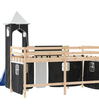 Kinderhochbett mit Turm Weiß & Schwarz 80x200 cm Kiefernholz